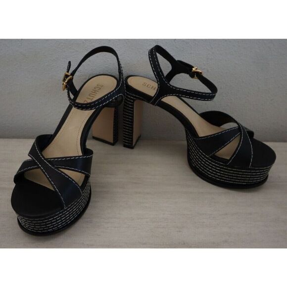 Schutz Women's Sz 8.5B Black Leather Keefa Casual Platform Sandals - Picture 2 of 12